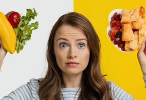 mujer-dudosa-eligiendo-entre-alimentos-saludables-y-no-saludables-sobre-un-fondo-blanco-2